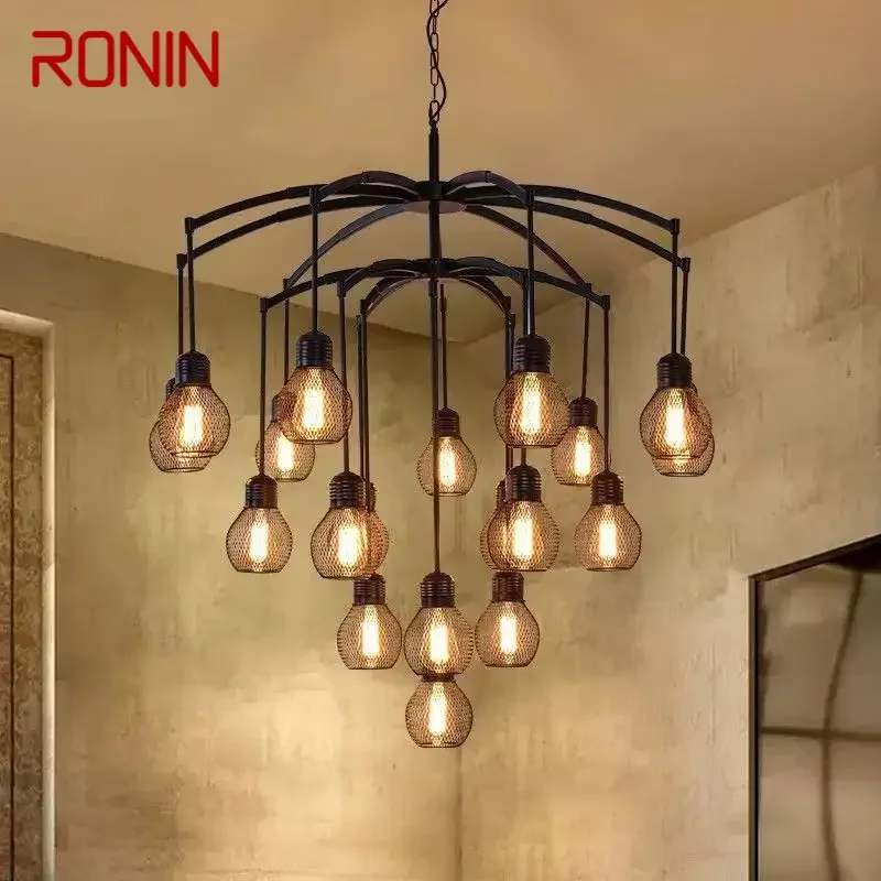 RONIN American Retro Pendent Lamp Industrial Wind Living Room Restaurant Loft Clothing Store Cafe Bar Box Homestay Chandelier