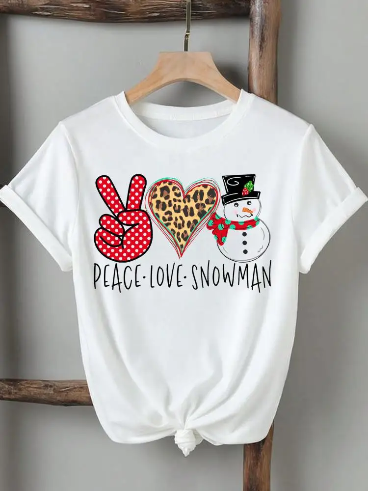 Plaid Love Letter Style Cute Tee Christmas Women Lady Printed New Year Clothing Short Sleeve T-Shirts Fashion Graphic T Top