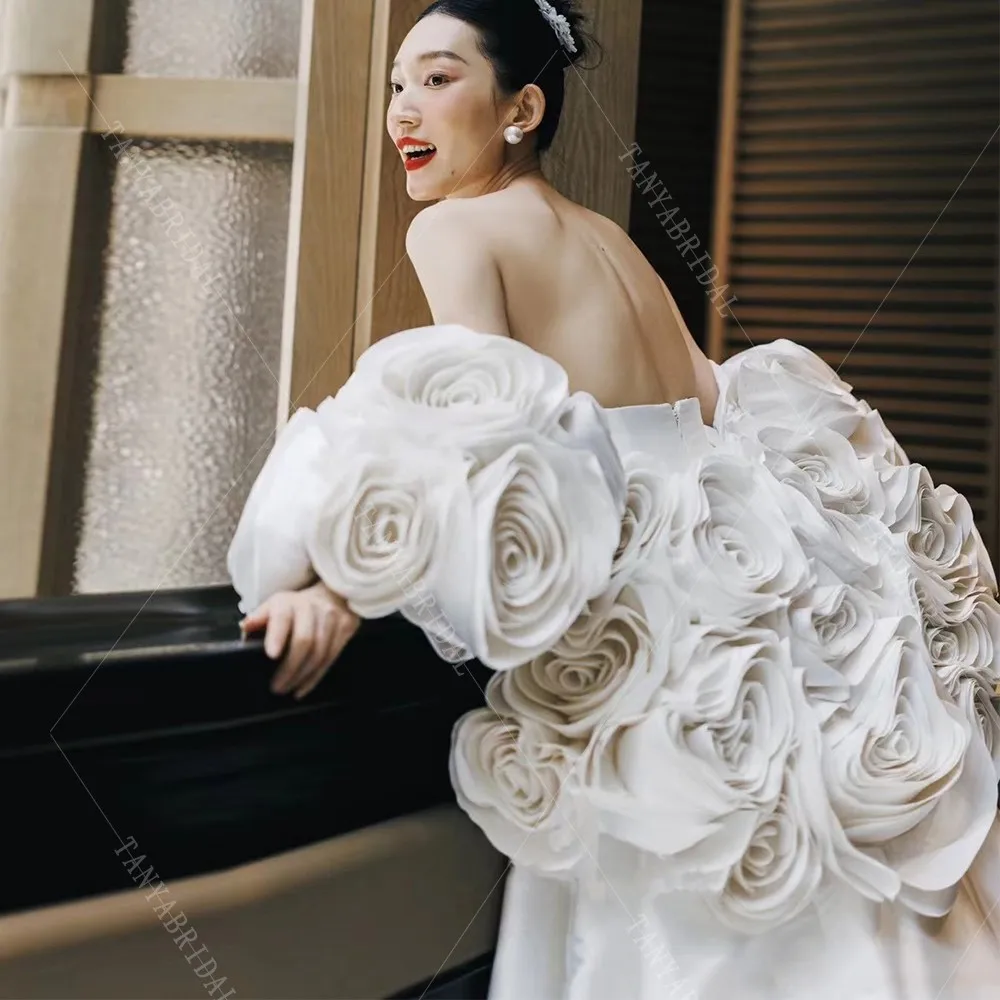 Romantic Unique 3D Flowers Brial Bolero With Long Train,Fashion Ivory Rose Wedding Cape,Ruffles Shawl Sleeves Bridal Wrap