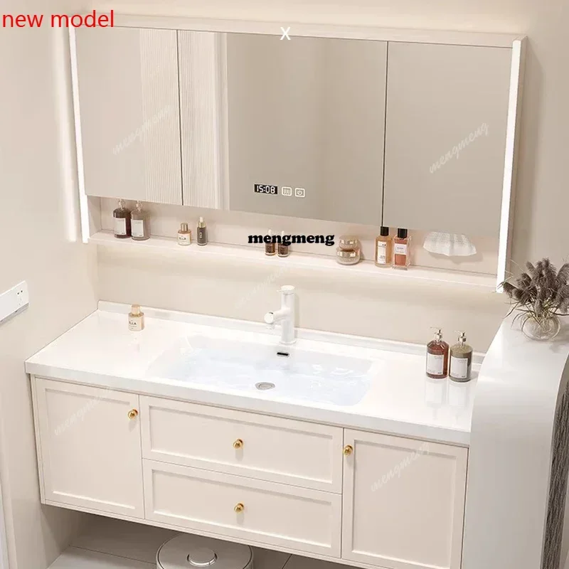 

H134French Washbasin Bathroom Cabinets Vintage Partition Light Storage Bathroom Cabinets Corner Mirrors Meuble Toilette Furnitur