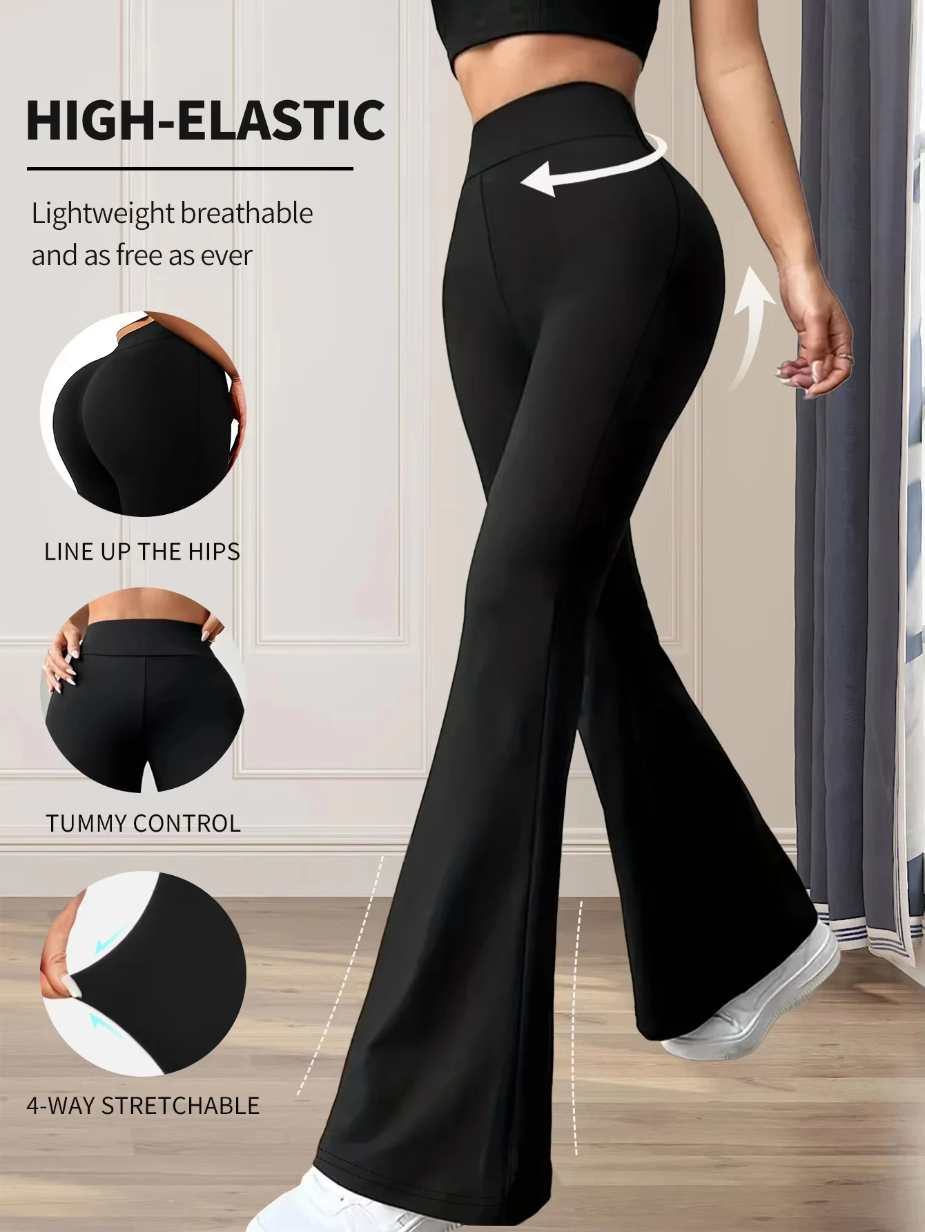 

Women's High-Waisted Slim-Fit Flared Pants Spring Summer Tight-Fitting Long Black Wide Leg Trousers for Slim Women
