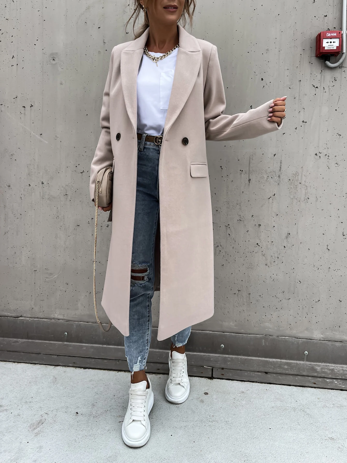 

Женские пальто, зимние K-Fashion, офисные женские однотонные однобортные свободные пальто с длинным рукавом и v-образным вырезом для женщин