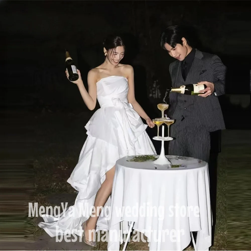 

ZHUISHU A Line Photos Shoot Dress Customized Ruffles Short Bride Gown Strapless High Low Korea Wedding Dresses Simple Taffeta