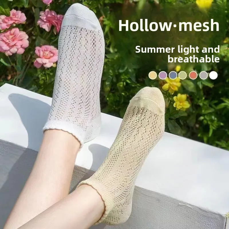 Women Summer Thin Cotton Socks, Solid Color Deodorant Sweat‑Absorbing Breathable Non‑Slip No‑Show Short Socks
