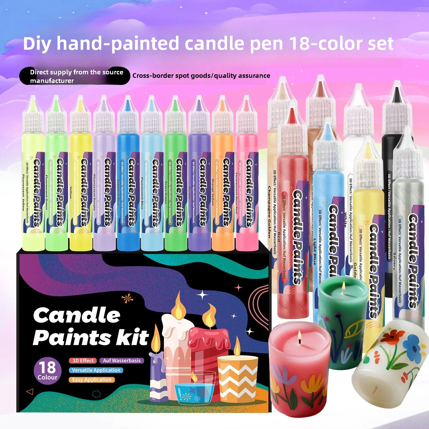 

18-Color Hand-Painted DIY Children's No-Bake 3D Window Painting Candle Paint Outlining Pen