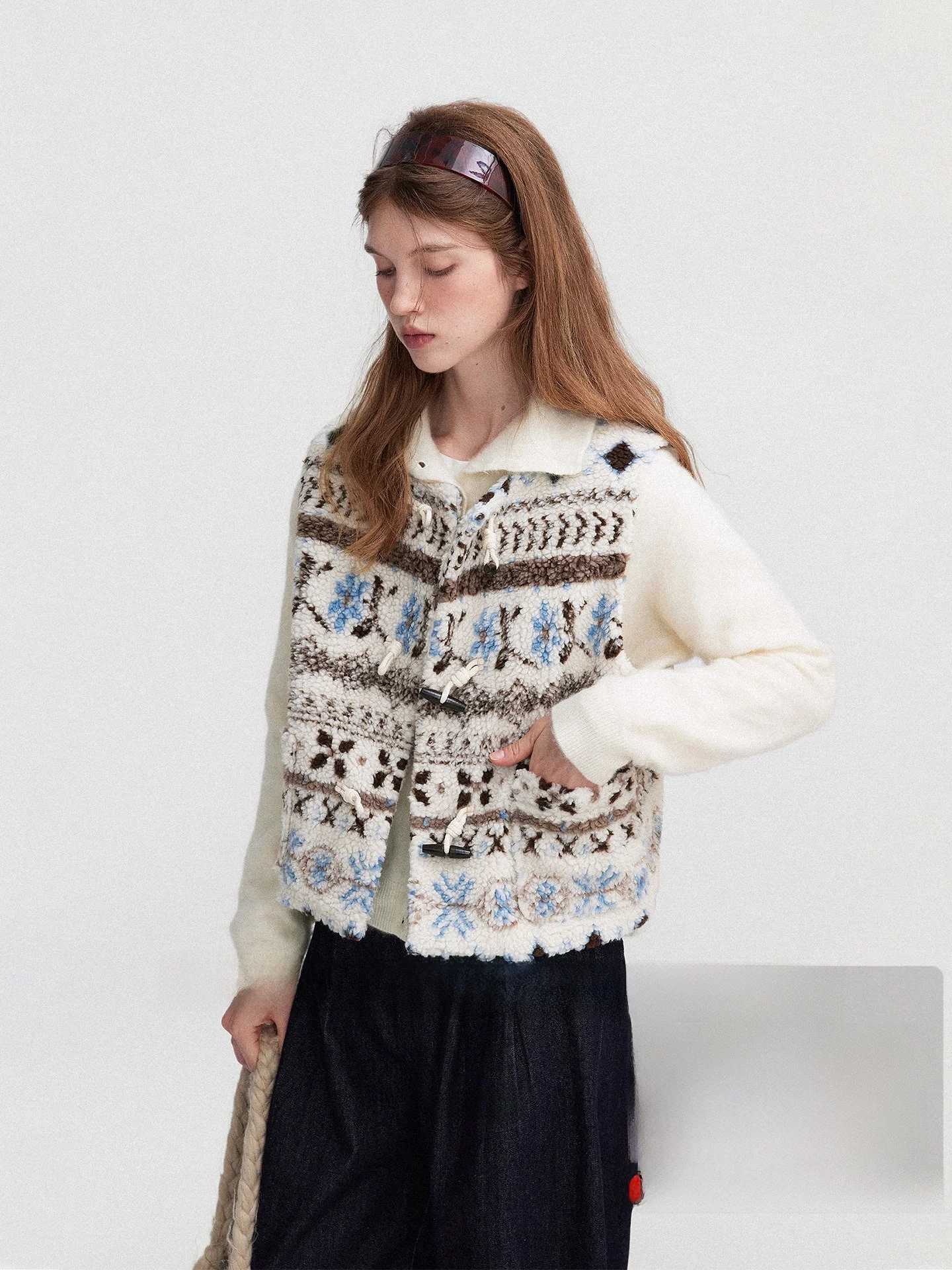 

Теплый женский жилет из овечьей шерсти в стиле ретро с узором Fair Isle, на пуговицах, для повседневной носки, из полиэстера, с круглым вырезом