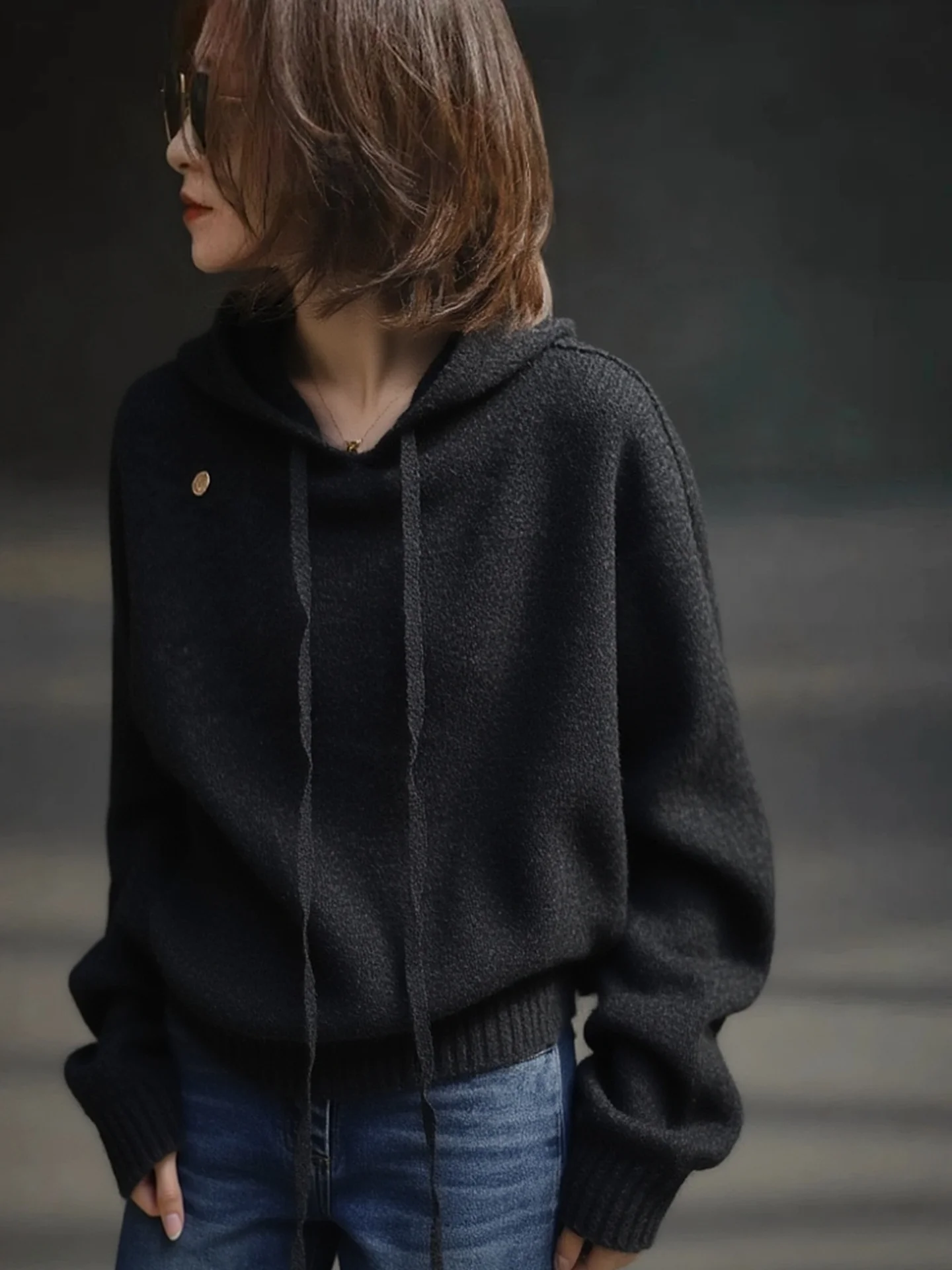 Suéter Camere con capucha Ele Long Sve de punto de gran tamaño irt Versátil Casual Sle Commute Faion Versión coreana Win...