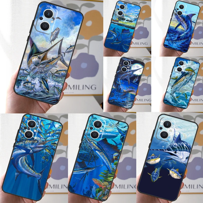 Blue Marlin Painting Phone Case For OPPO Reno 11 F 10 Pro 4 5 6 7 8 Lite 4Z 5Z 8T OPPO Find X6 X5 Pro X2 X3 Lite