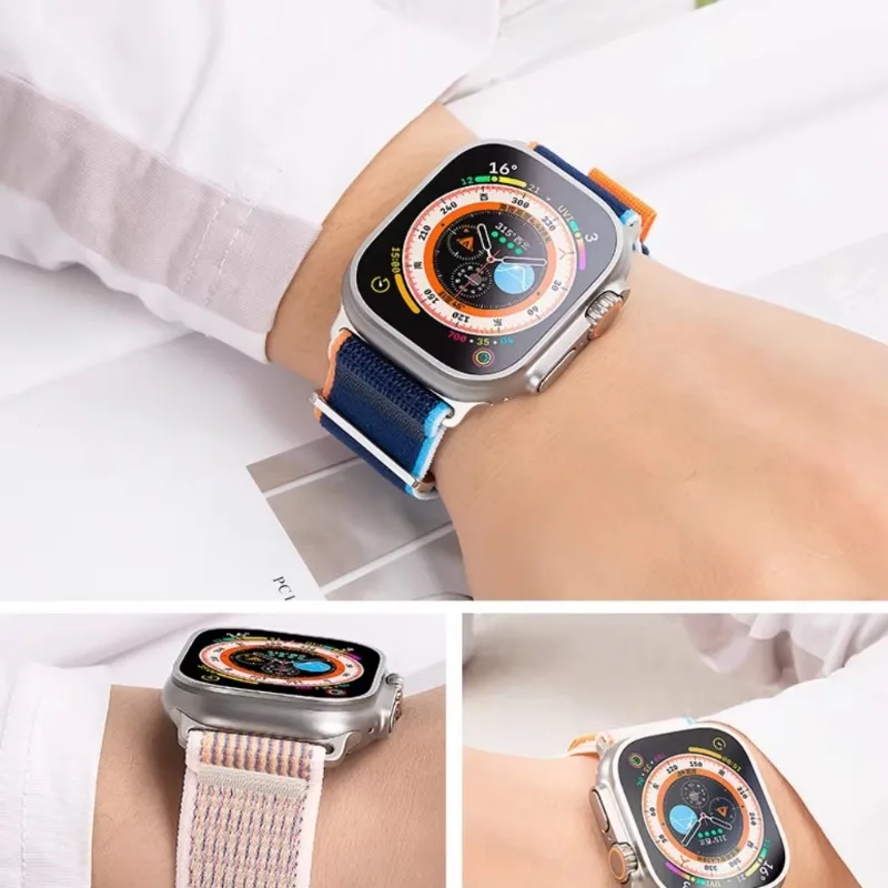 Pulseira de nylon para apple watch ultra 49mm 45mm 44mm 46mm 42mm 40mm 41mm pulseira iwatch 10 9 8 7 6 5 se acessórios cinto