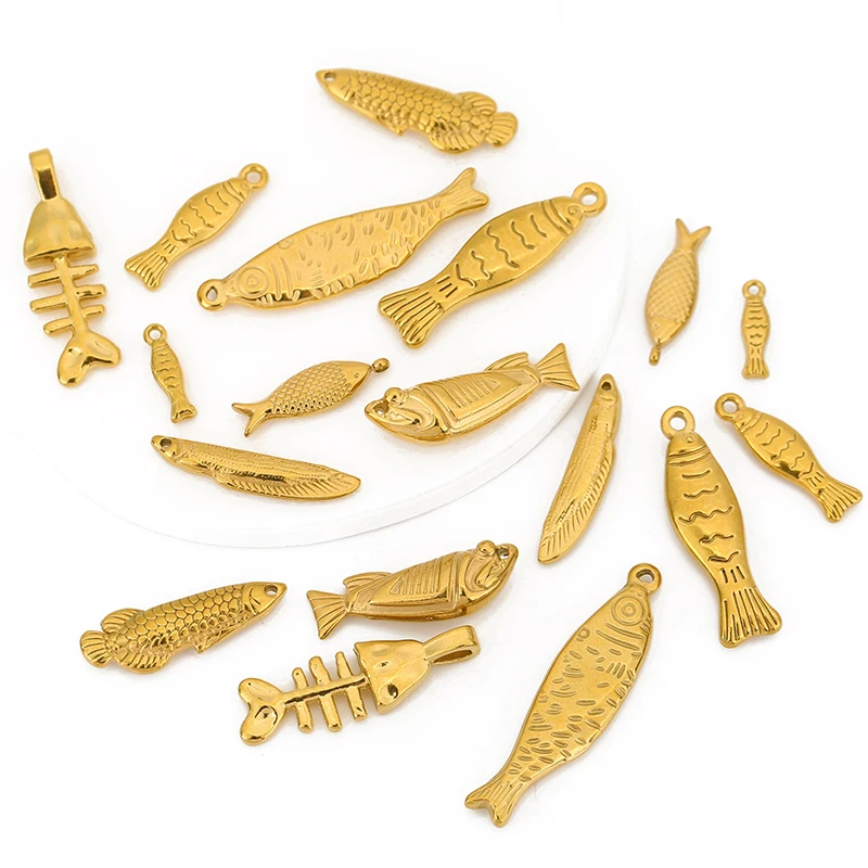 

5pcs/lot Stainless Steel Gold Plated Fish Charms Pendants for DIY Bracelets Earrings Necklace Jewelry Making Accessories