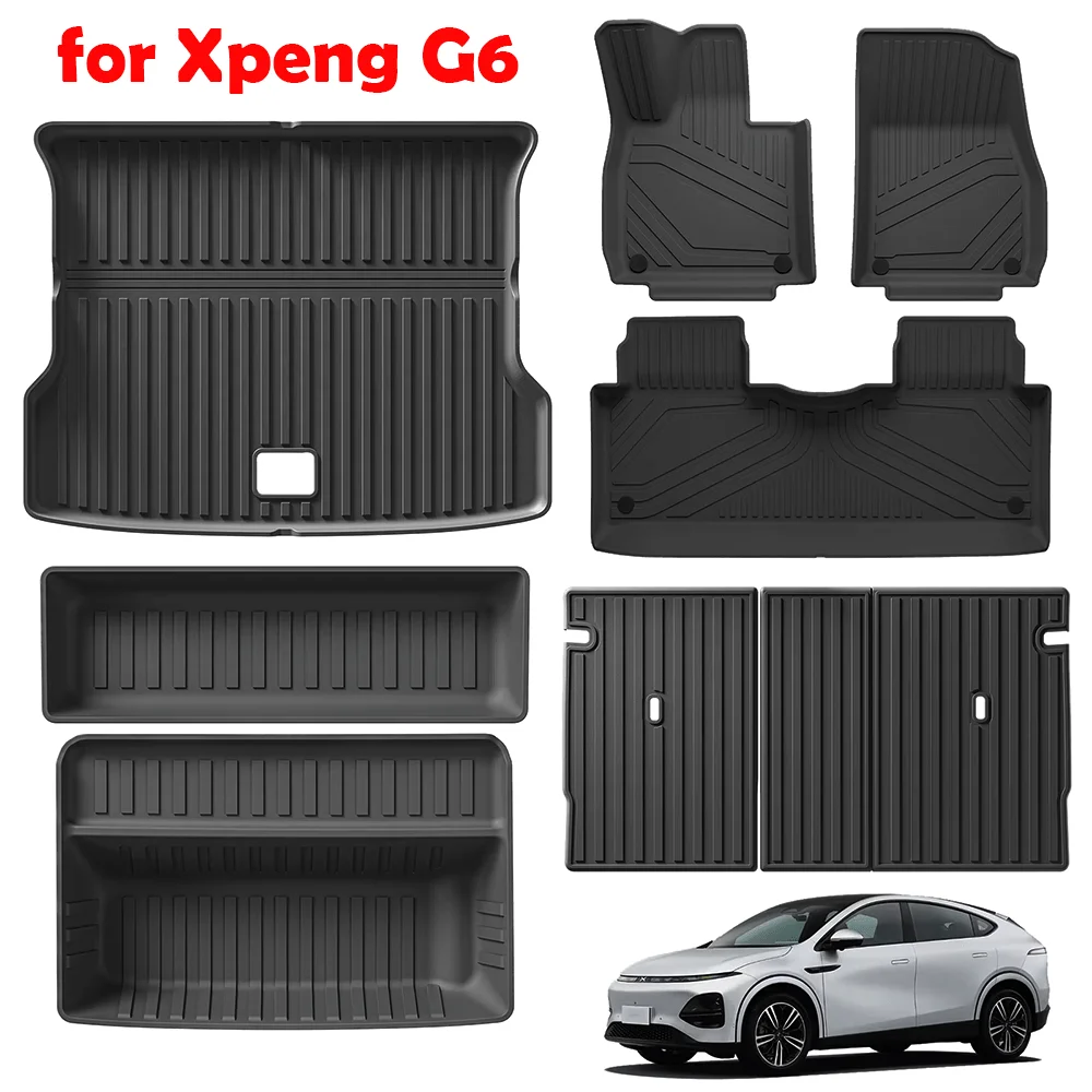 

for Xpeng G6 Car Floor Mats Cargo Liner Trunk Pad TPE 3D Xiaopeng Foot Mat Waterproof Odorless Tray Set BLACK