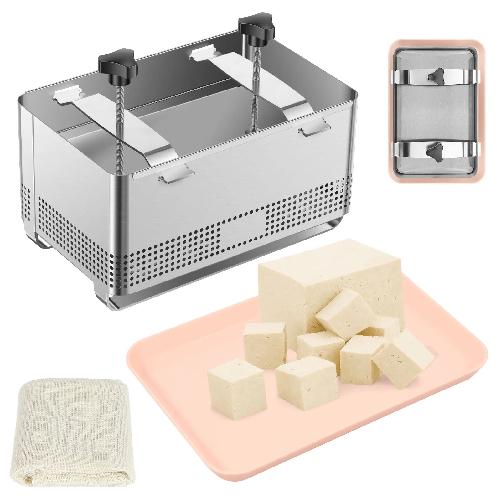 Prensa para tofu de acero inoxidable, prensa para paneer para eliminar el agua del tofu extra firme, multifuncional, para hacer tofu casero en la cocina.