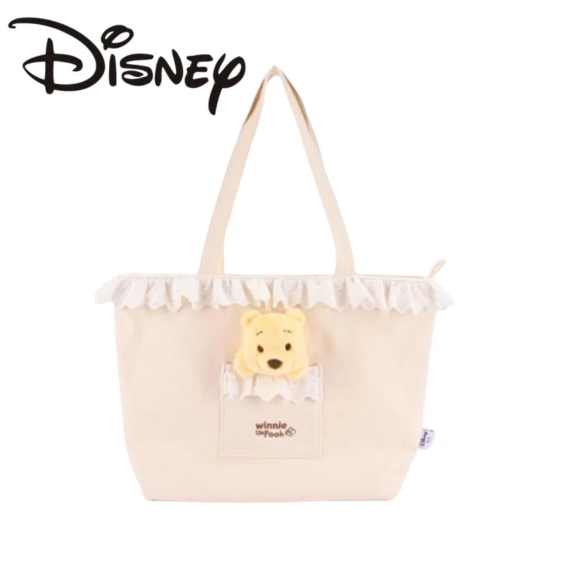 

New Disney Tote Lace Zipper Cartoon Winnie The Pooh Shoulder Bag Large-capacity Portable Storage Holiday Gifts Commuting
