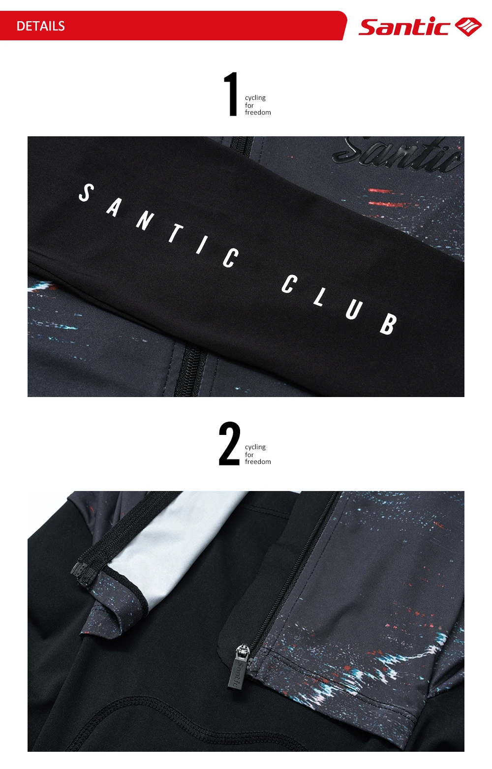 Santic Hochwertige Herren-Racing-Radtrikot-Sets, Sommer-Langarm-Radtrikot, importiertes Sitzkissen, Trägerhose, Anzüge – Detail 10