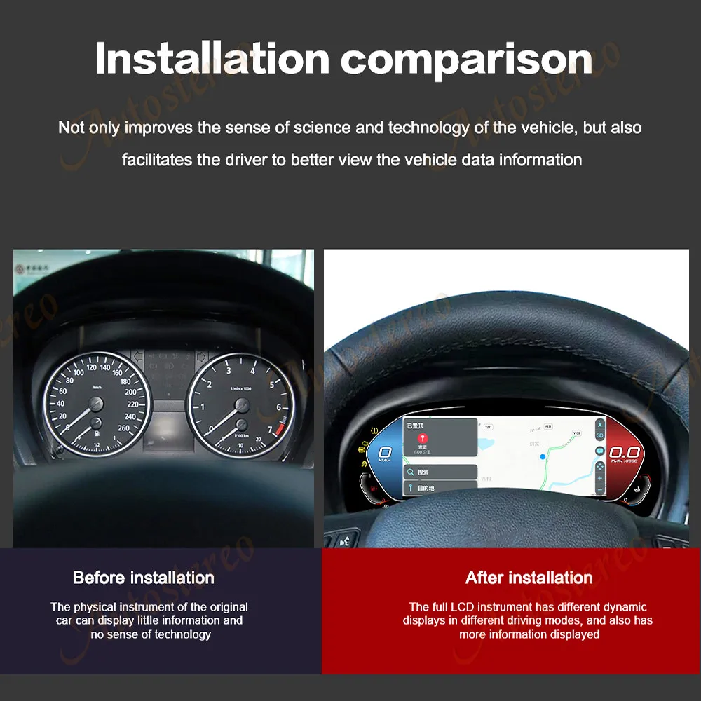 12.3 بوصة سيارة عداد المسافات الرقمي شاشة Carplay لسيارات BMW القديمة 3 سلسلة 2005-2012 LCD لوحة أداة سرعة متر العنقودية الرقمية