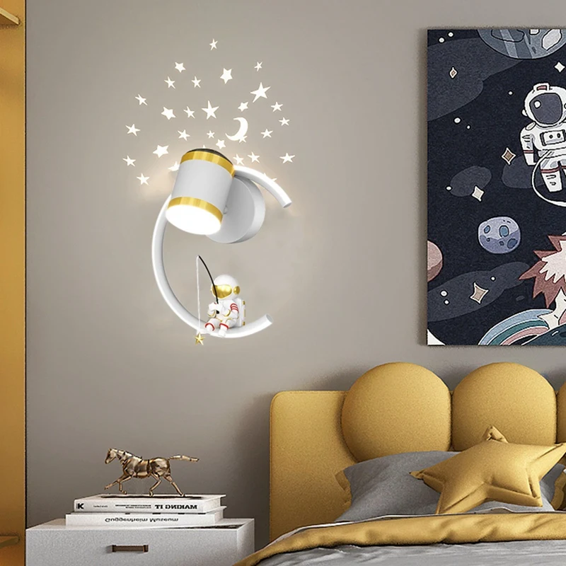 LED Wall Lamp Astronaut Children Wall Lamp With Projector Stars Indoor Lighting For Study Living Room Bedroom