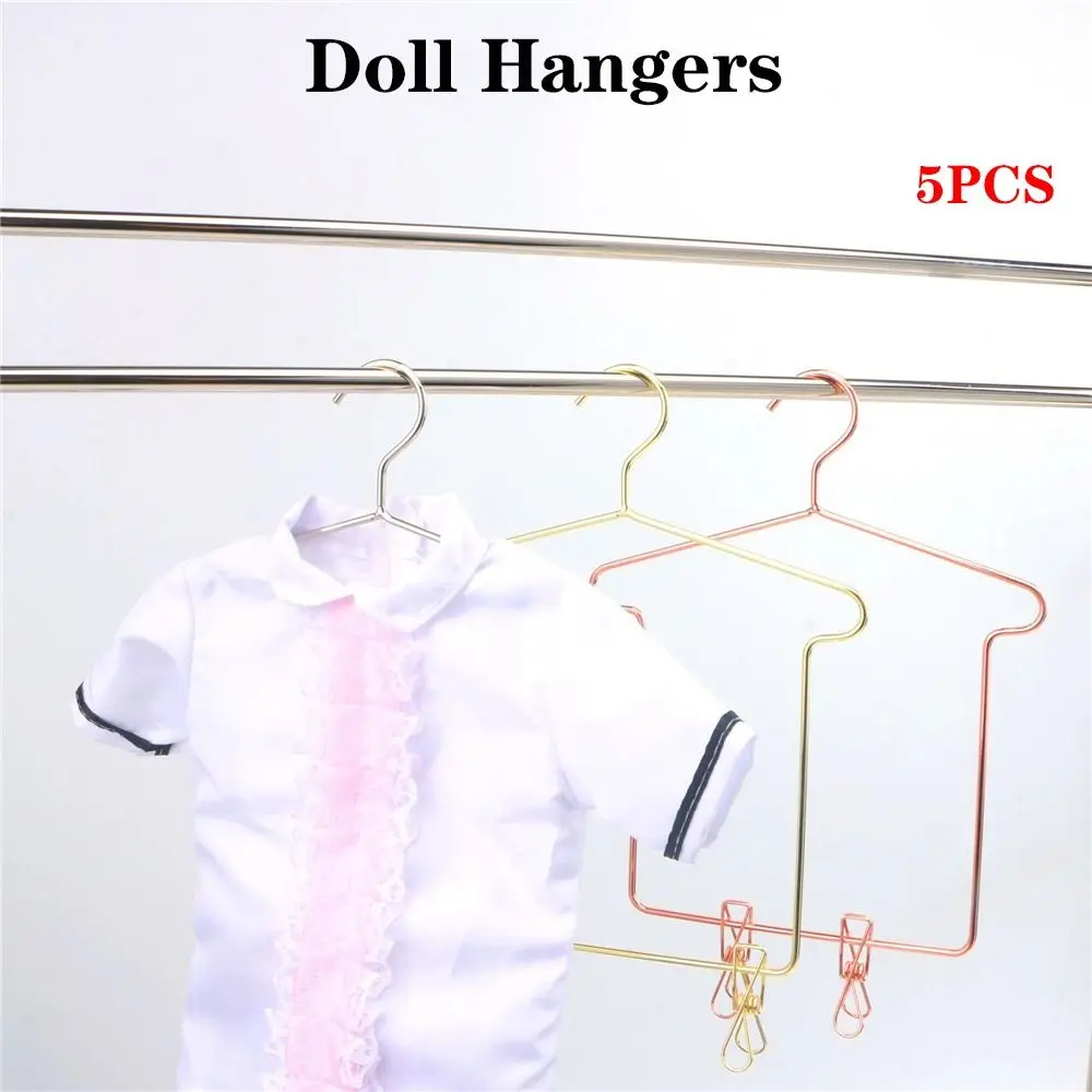 5pcs Metal Doll Mini Hangers Doll Dress Clothes Hangers for Doll Miniature Dollhouse Furniture Decorations Doll Accessories