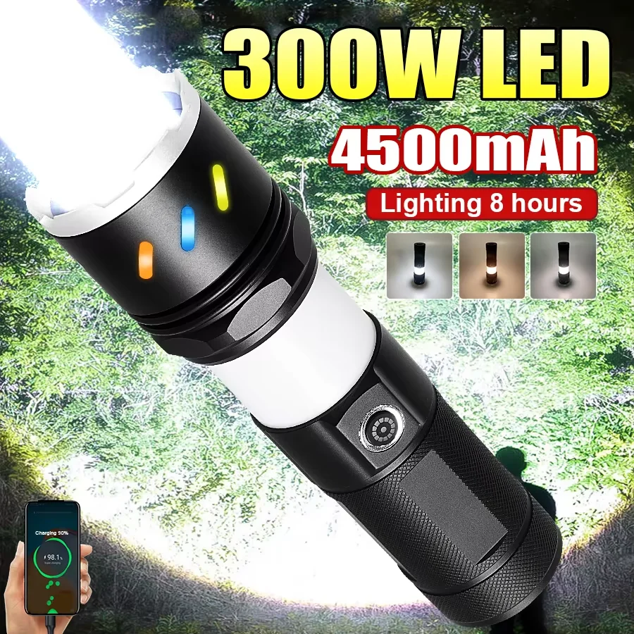 

High Power Led Flashlight Powerful USB Rechargeable Tactical Torch Spotlights Telescopic Zoom Super Bright Light Camping Lantern