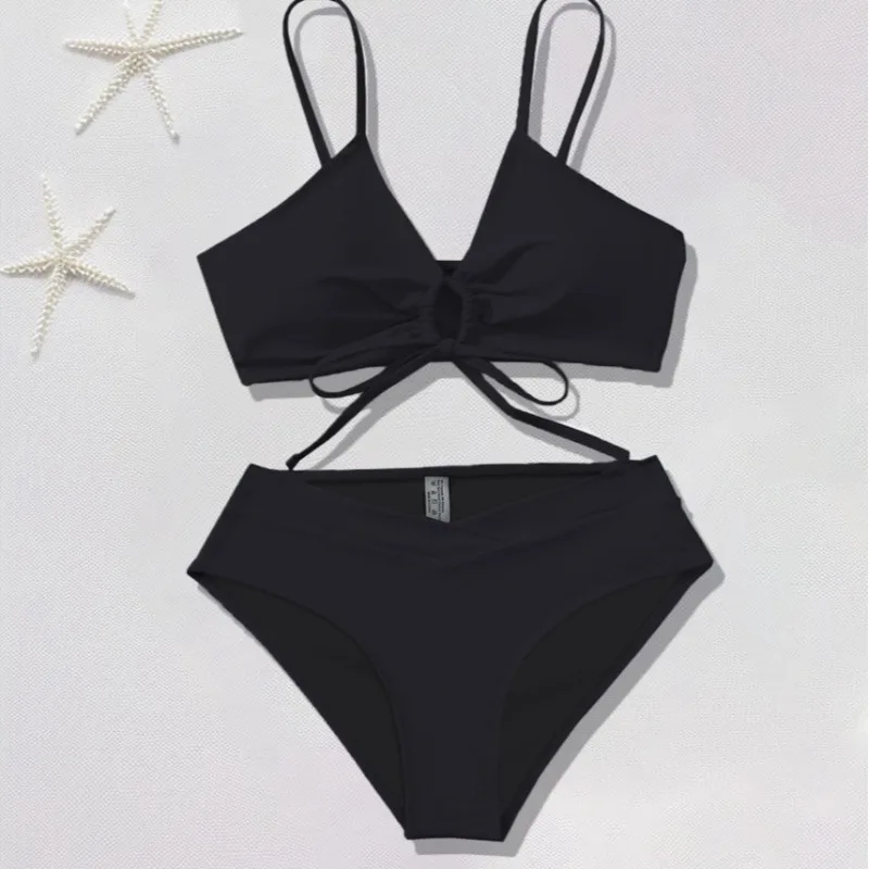 Sexy Bikini Set Women Adjustable Lace Up Solid Color Two Piece Swimsuit 2026 Summer Beach Bathing Suit Fashion New Beachwear