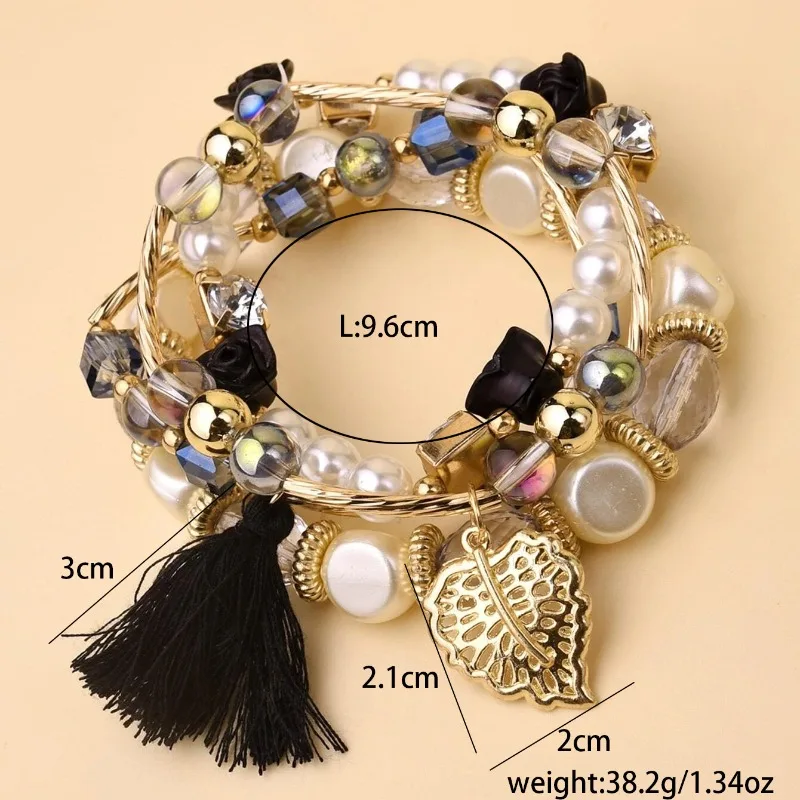 3 Pcs/Set Bohemian Geometric Beaded Bracelet Set for Women Girls Vintage Metal Leaf Pendant Tassel bracelets Party Gifts Jewelry