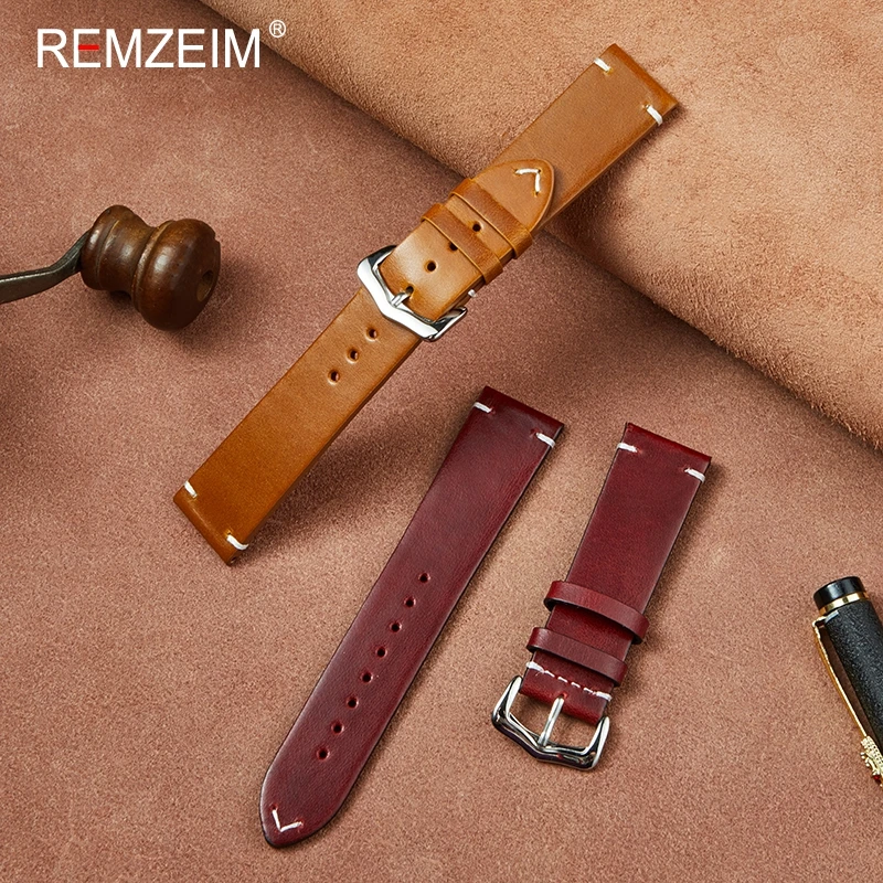 Retro Vintage Oil Wax Leather Watch Strap 18mm 20mm 22mm 24mm Female Male Leather Watchband Soft Bracelet Watch Accessories