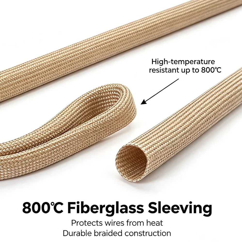 800 Deg.C High Temperature Insulation Braided Fiberglass Tube 1~30mm Chemical Resistant Sleeving Electrical Cable Protector