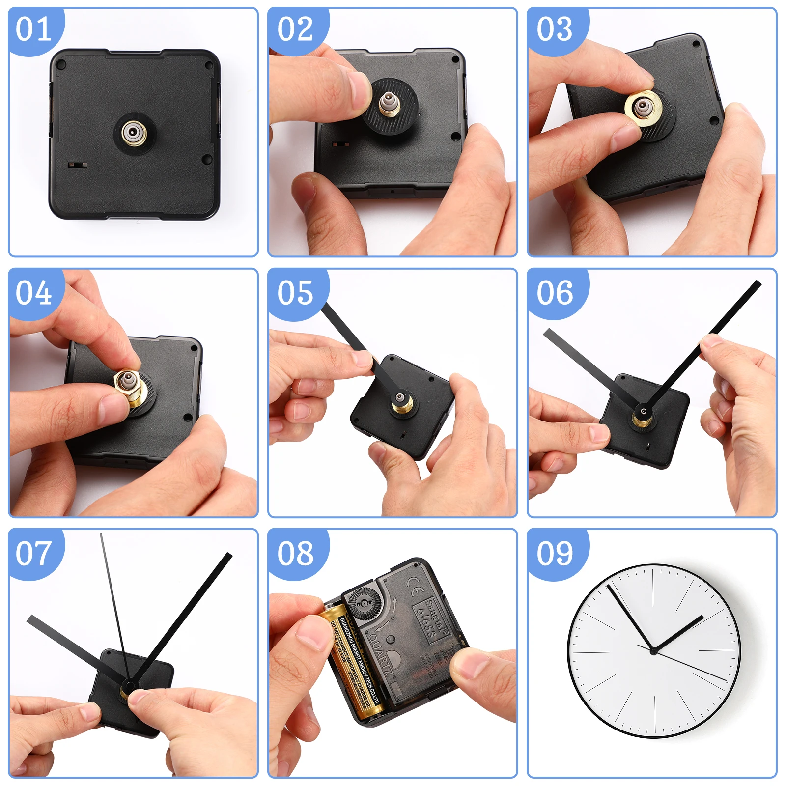 

8 set Wall Movement Mechanisms Diy Repair Replacement Kits Quiet Precise Compatible With Most Clock Frames Sturdy Durable Quartz