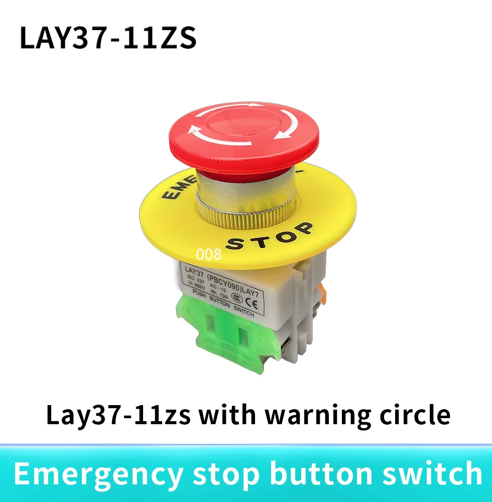 Button switch Lay37-11ZS self-locking Y090 emergency stop mushroom head emergency stop button one normally closed and one normal