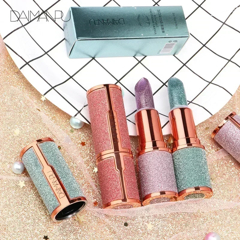 Diamond Glitter Lipstick Temperature Changing Color Long Lasting Waterproof Nude Makeup Moisturizing Lipsticks Shiny Lips Makeup