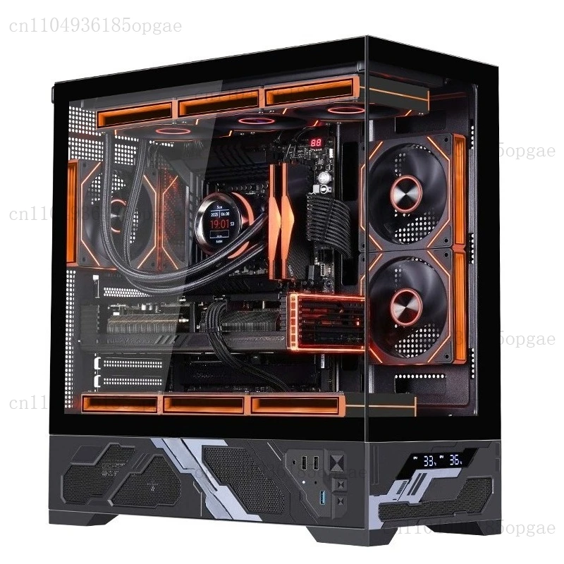 Digital display version game computer desktop chassis 360 water cooling ATX main board digital display screen sea view room