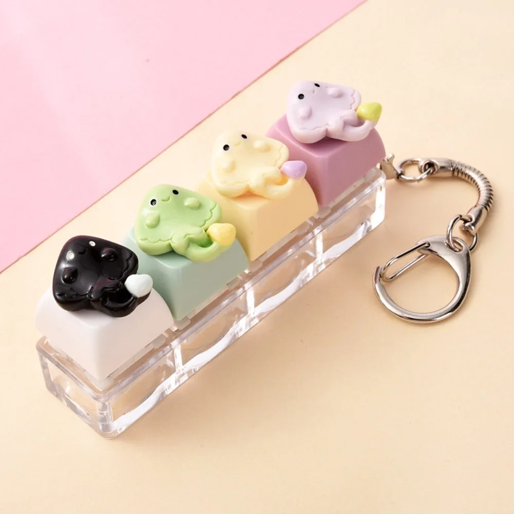Cartoon 4-Key Marine Animals Keychain Squeezable Ocean-themed Ocean Miniature Fidget Keycap Funny Finger Button Fidget Keychain