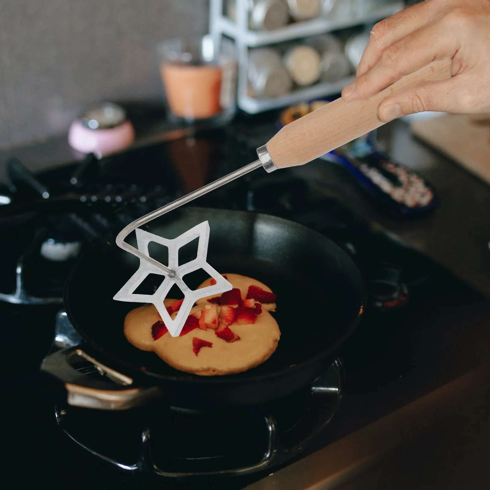 

1 Set Of Oil Frying Aluminum Alloy Wood Timbale Mold For Fried Snack Dough Cooking Kitchen Gadget Portable Five-Pointed Star