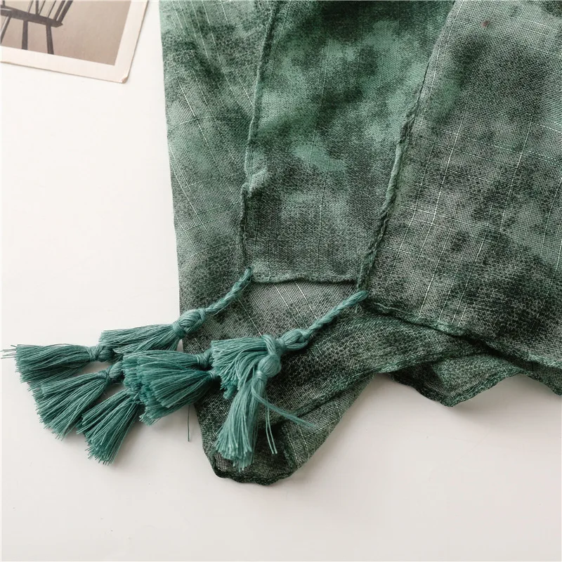 2022 Luxury Fashion Women Viscose Scarf Ink Painting Floral Tassel Hijab Shawls and Wraps Female Foulard Echarpe Muslim Sjaal