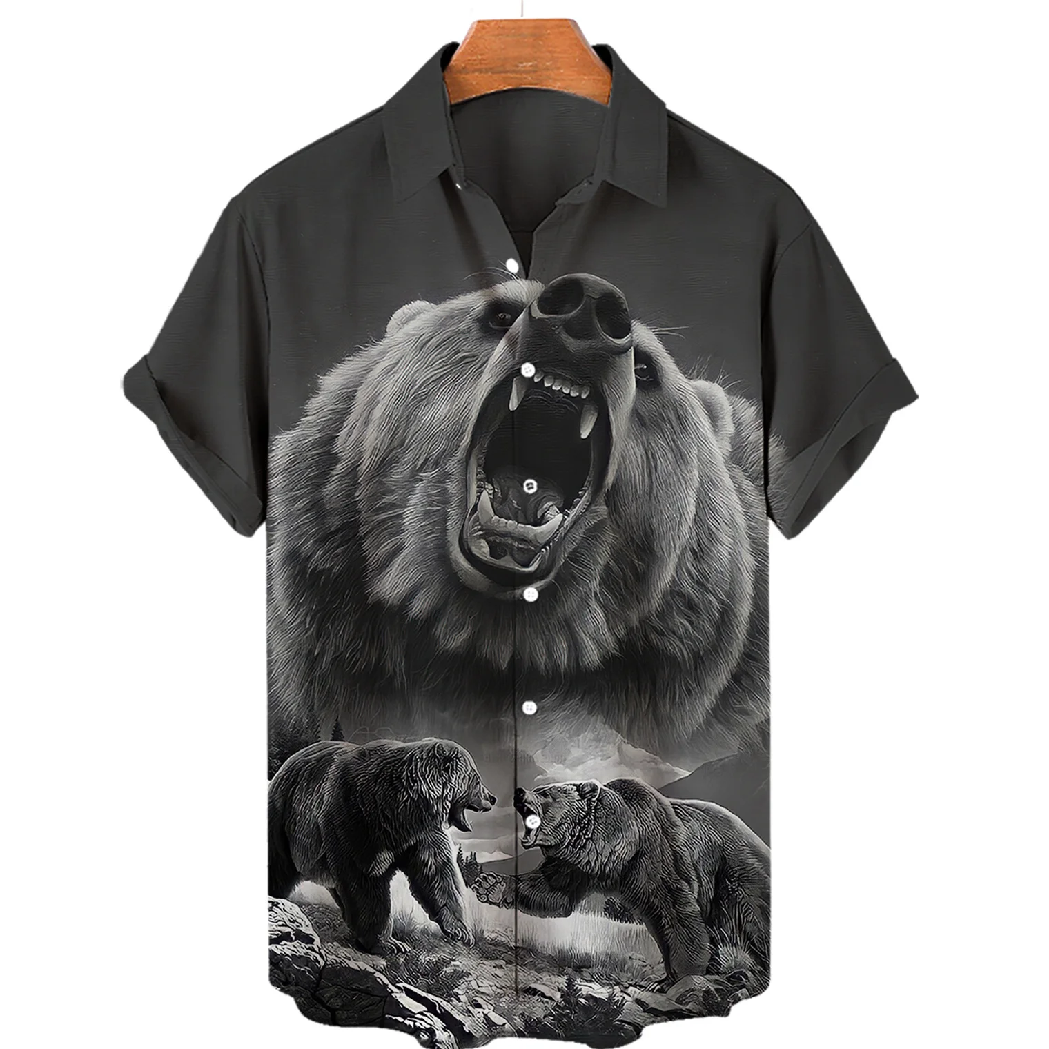 

Vintage Bear Animal Men's Casual Hawaii Shirt 3D Print Short Sleeve Harajuku Streetwear Camisa Male Social Casuais Blouse Men