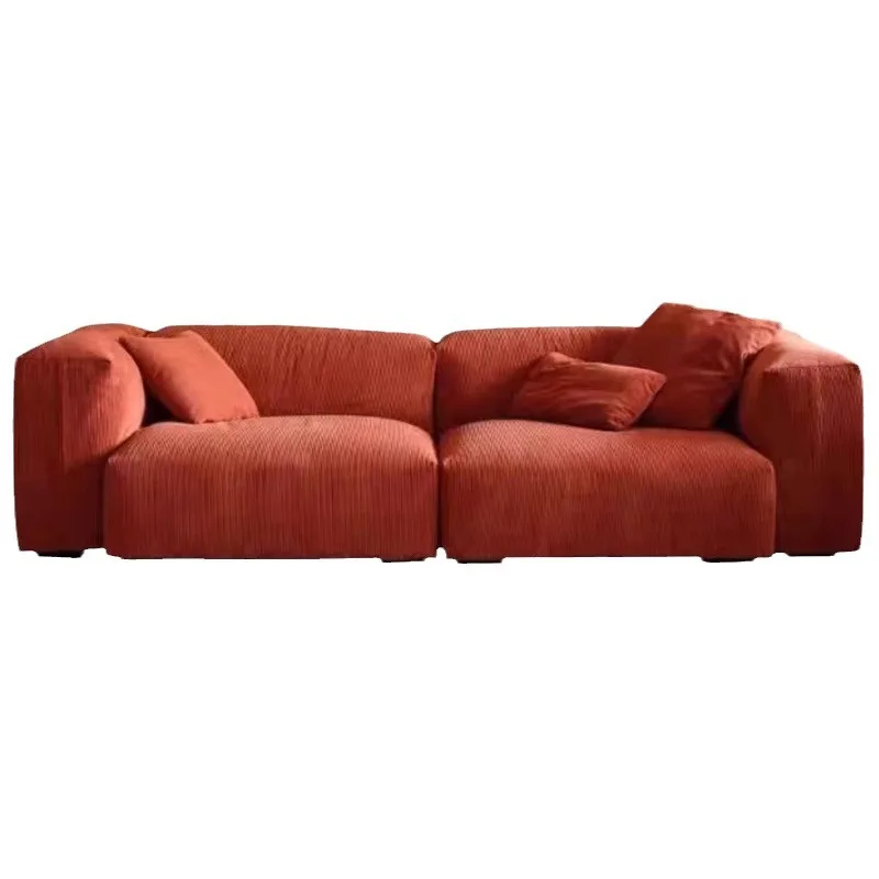 

Lazy fabric module sofa small apartment tofu block French retro corduroy living room straight row large sofa