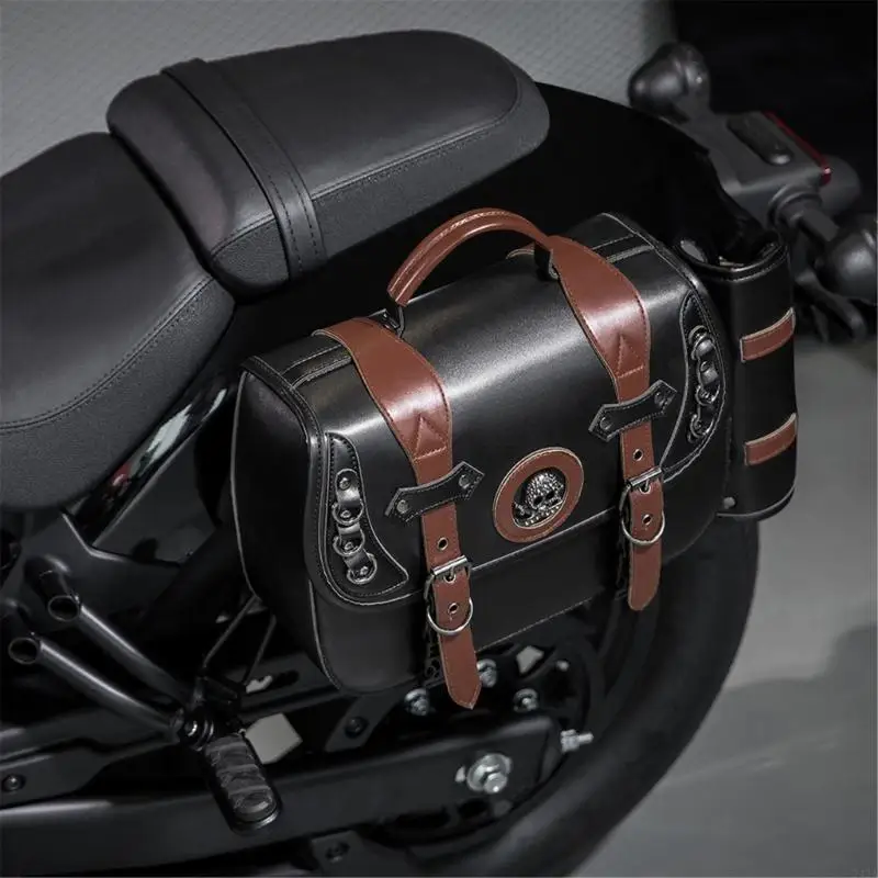 242A Universal Motorcycle Saddlebags Large Capacity Waterproof PU Leather Side Bag