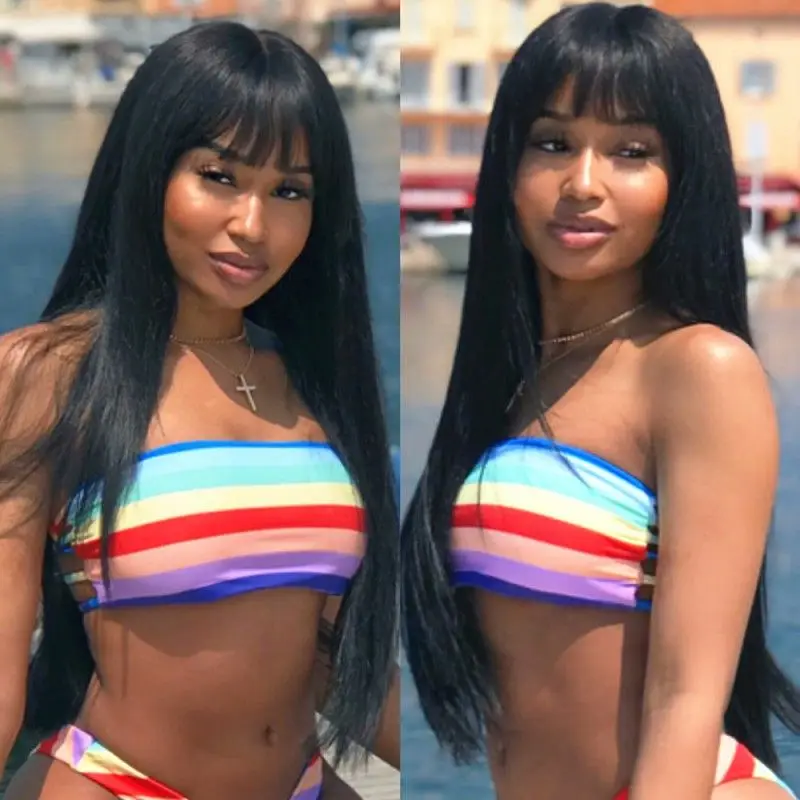 Straight Wig With Bangs 3x1 Middle Part Lace Wig Brazilian Remy 100% Human Hair Wigs For women Full Machine made Straight Wigs