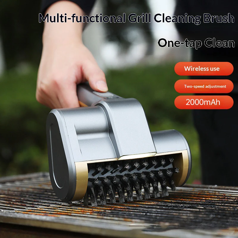 Electric Grill Cleaning Brush Rotary BBQ Cleaner Tool 2-Speed 2000mAh Cordless Rechargeable Cleanable Portable Outdoor