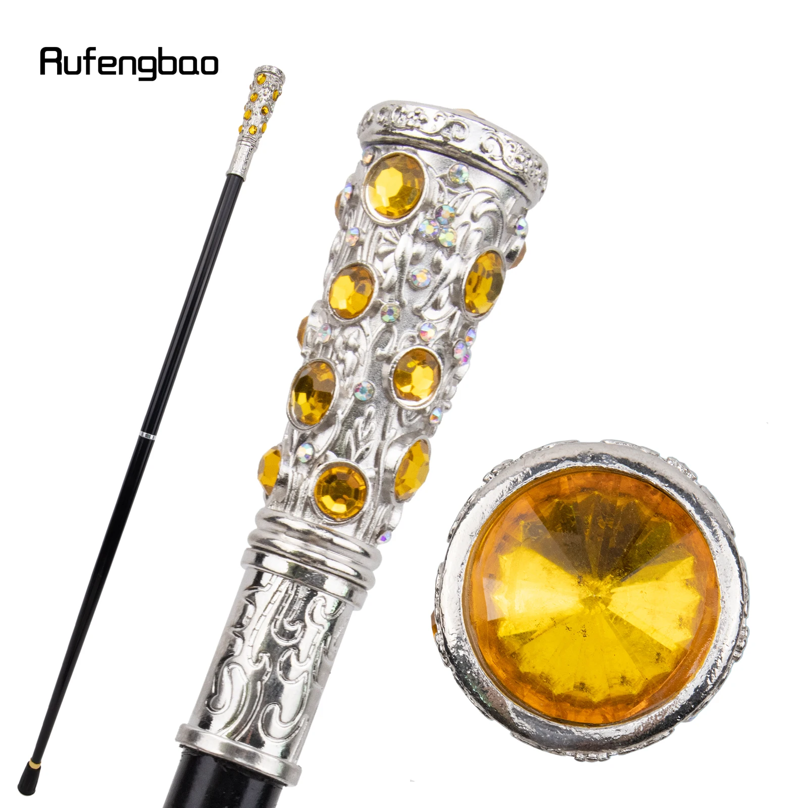 

White Yellow Artificial Diamond Walking Cane Fashion Decorative Walking Stick Gentleman Elegant Cosplay Cane Knob Crosier 93cm