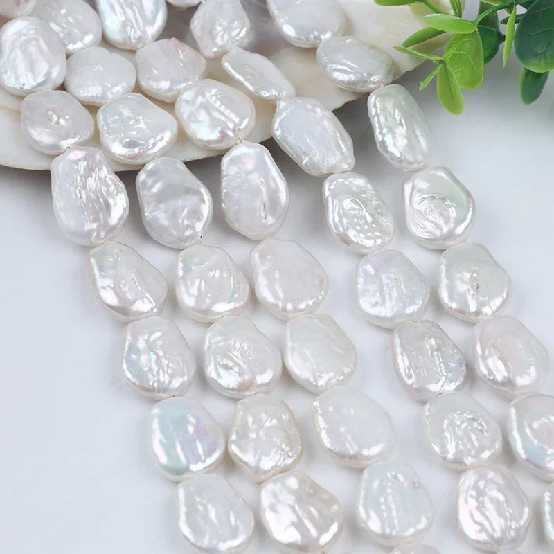 Wholesale 16-18mm A/AA/AAA Grade White Color Keshi Coin Shape Freshwater Pearl Loose Strands