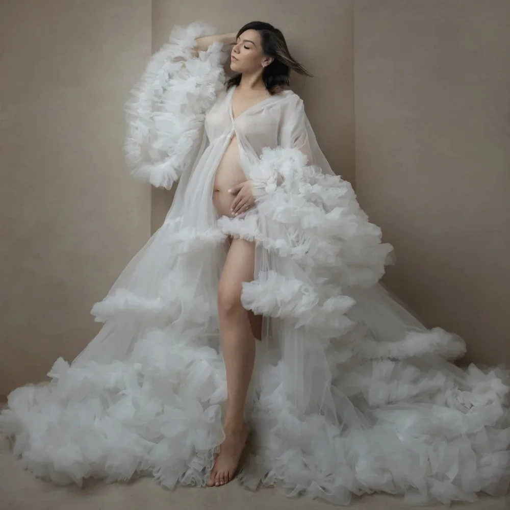 

Maternity Dresses for Photoshoot Puffy Tulle Women Robe Long Sleeve Maxi Gown Wedding Anniversary Pregnancy Sleepwear Nightwear