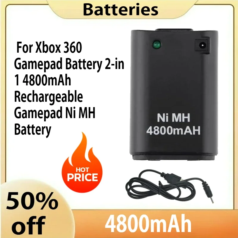 

For Xbox 360 Gamepad Battery 2-in 1 4800mAh Rechargeable Gamepad Ni MH Battery For Xbox 360 Controller Console Battery