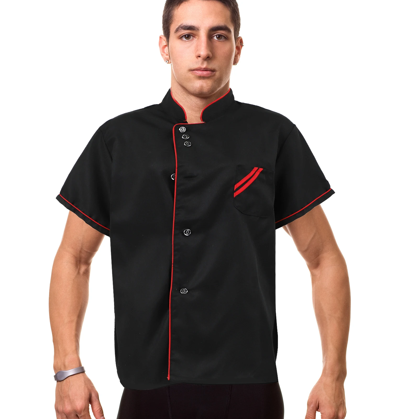 

Unisex Short Sleeve Chef Coat Black Size Xl Oilproof Durable Casual Loose Catering Jacket for Restaurant Hotel
