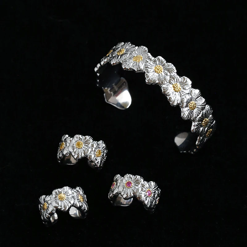 

Открытый браслет-кольцо Gardenia, нишевый браслет с широким кольцом из серебра 925 пробы