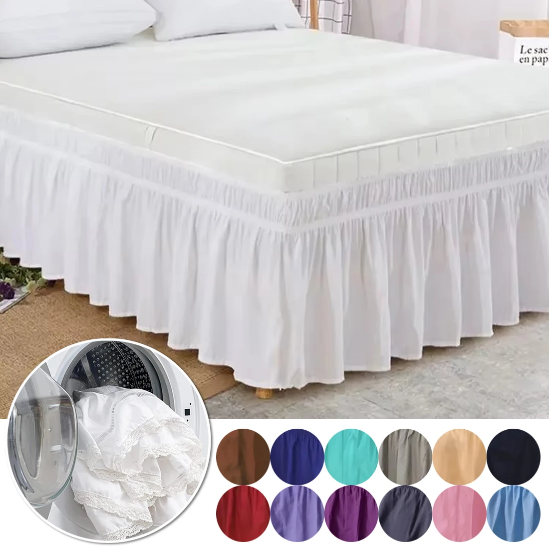 

Solid Color Elastic Ruffle Bed Skirt Without Surface Wrap Around Bed Protector 15 Inch High Twin Queen King Size Tablier De Lit