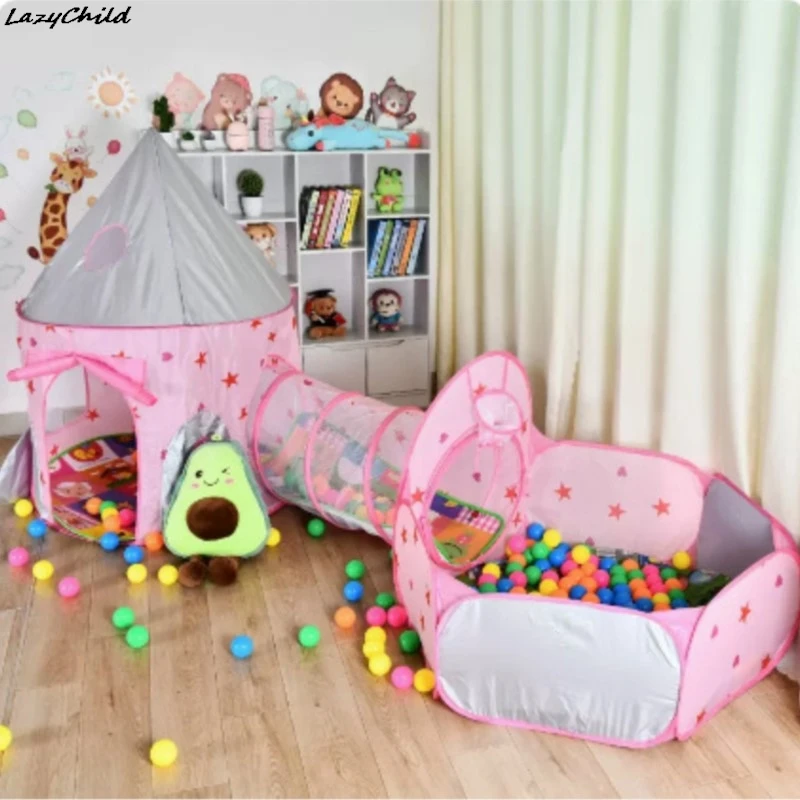 Lazy Child Children's Tent Castle Tunnel Three Piece Baby Home Indoor Outdoor Crawling Toys Playhouse Ocean Ball Pool Hot New