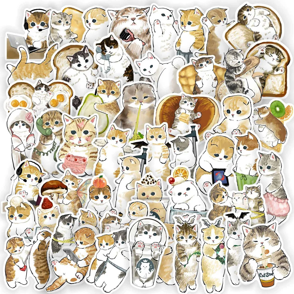 50/100pcs Cute Animal Cats Stickers Aesthetic Cartoon Decals DIY Scrapbook Laptop Phone Case Funny Kawaii Sticker for Kids Girls