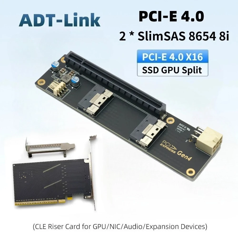 2 Port SlimSAS 8i x2 to PCIe 4.0 x16 Slot Adapter Card SFF 8654 8i Riser Card GEN4 for Network Graphics Video Card GPU PC Server