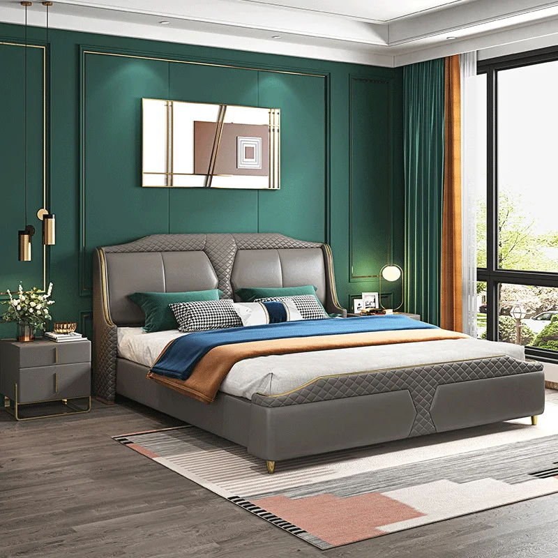 Simple light luxury double bed 1.8 meters small apartment soft bag leather bed