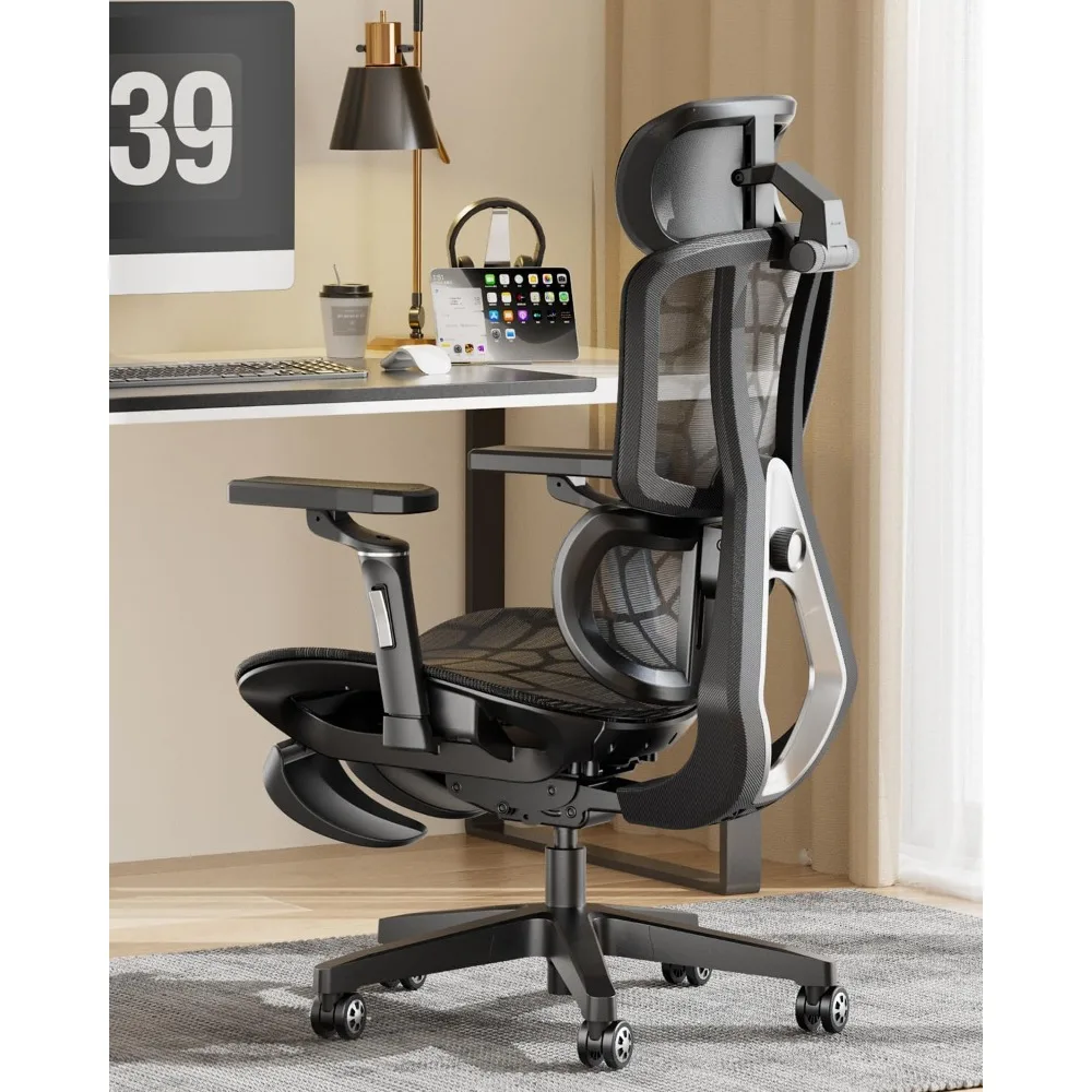 

Ergonomic Office Chair with 6D Lumbar Support, 360° Adjustable Armrest, Reclining Computer Mesh Chair with Footrest